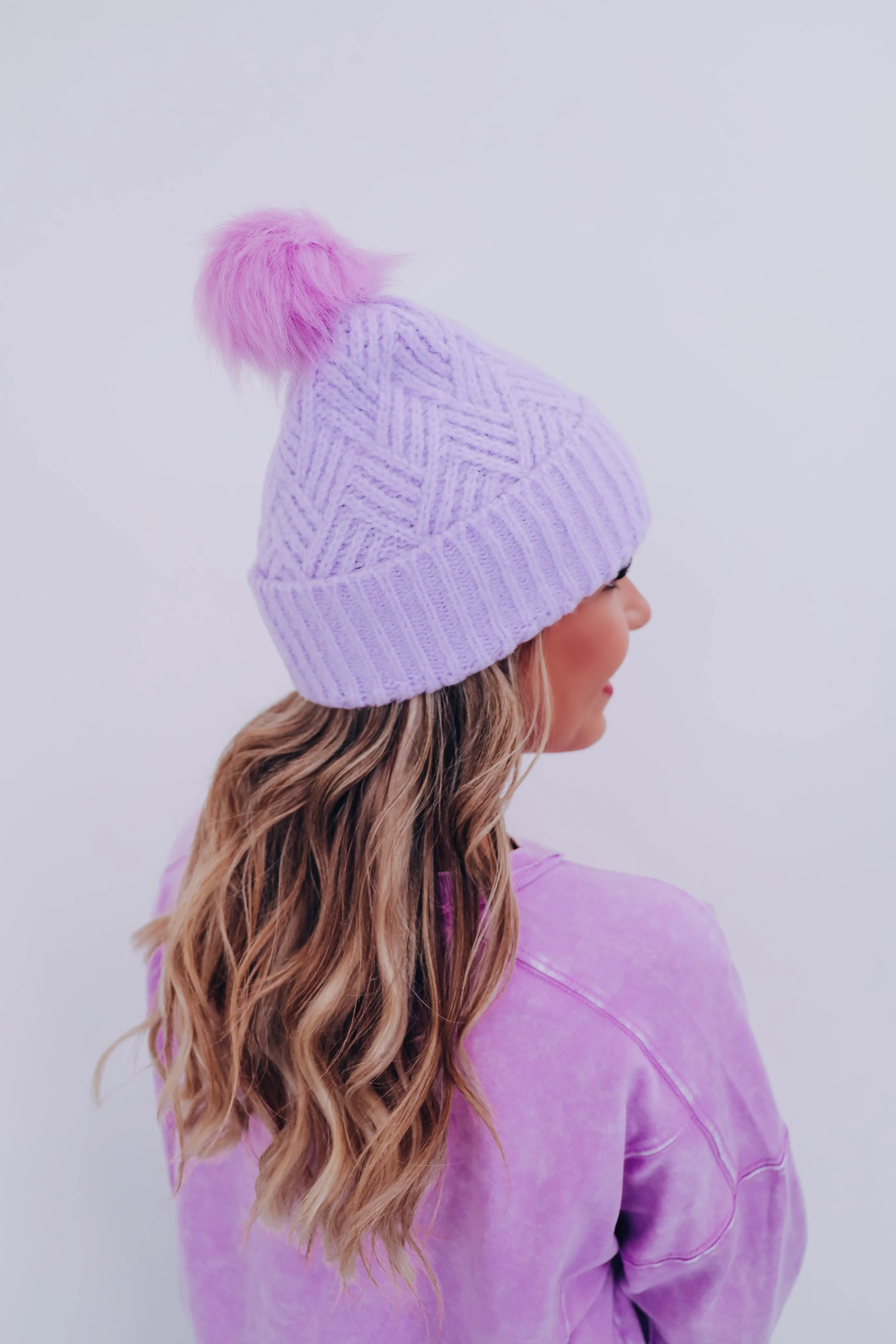 Blizzard Chevron Pom Beanie - Lavender