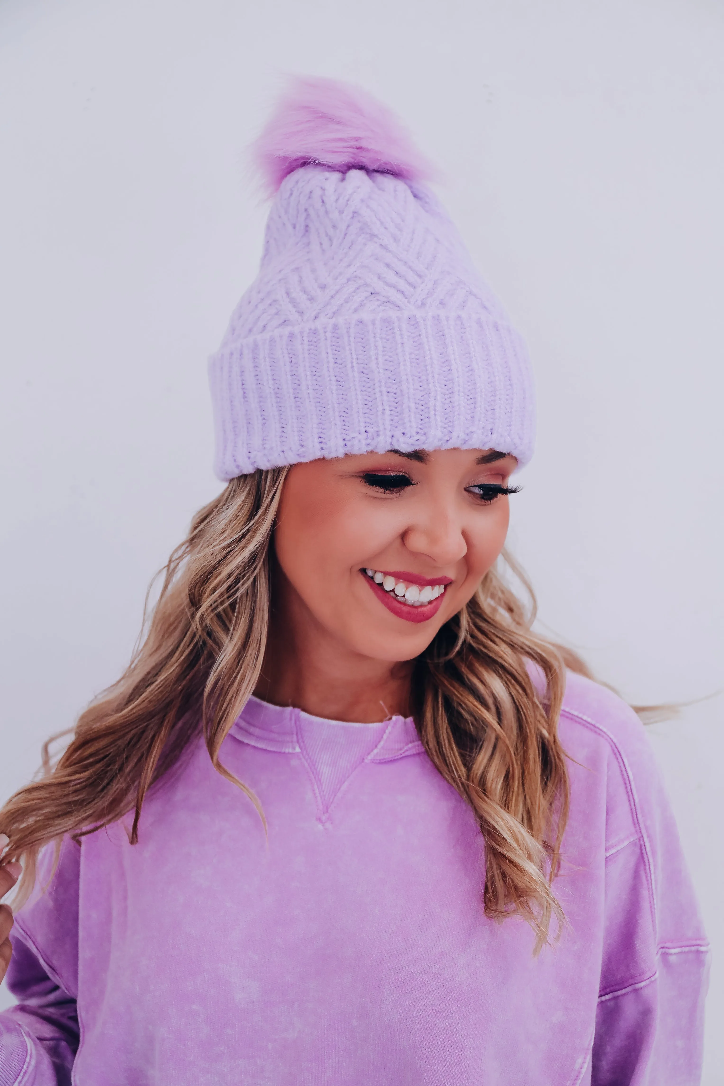 Blizzard Chevron Pom Beanie - Lavender