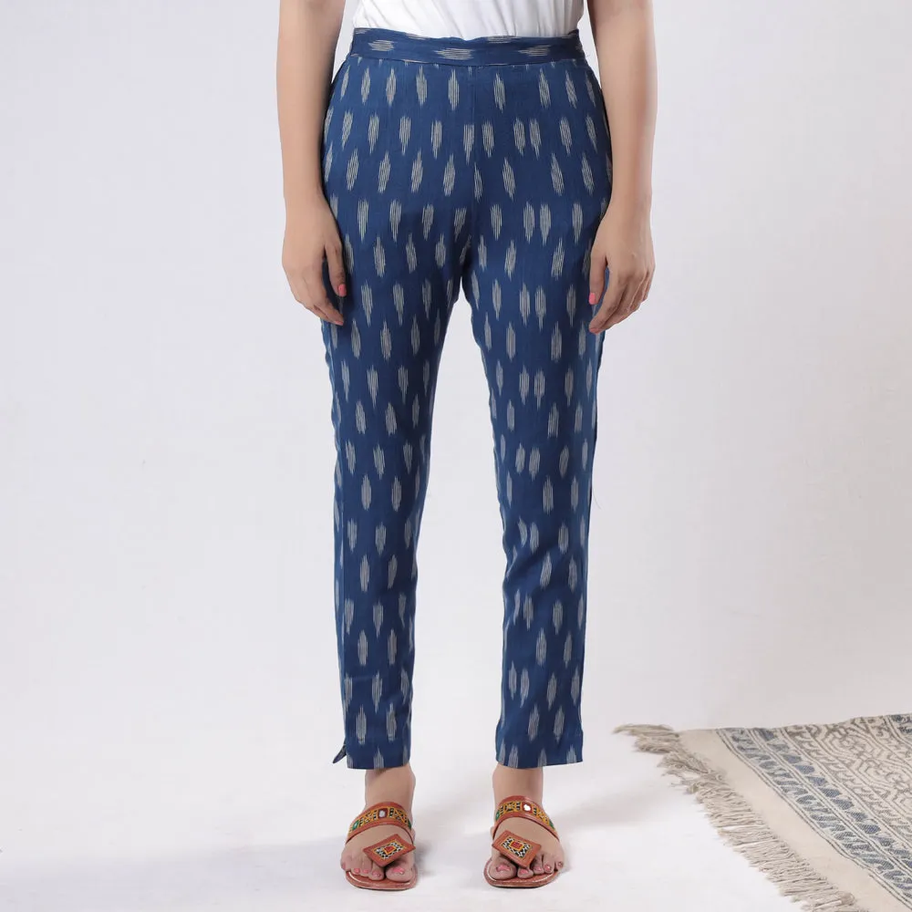 Blue - iTokri Casuals - Pochampally Ikat Cotton Tapered Casual Pant for Women