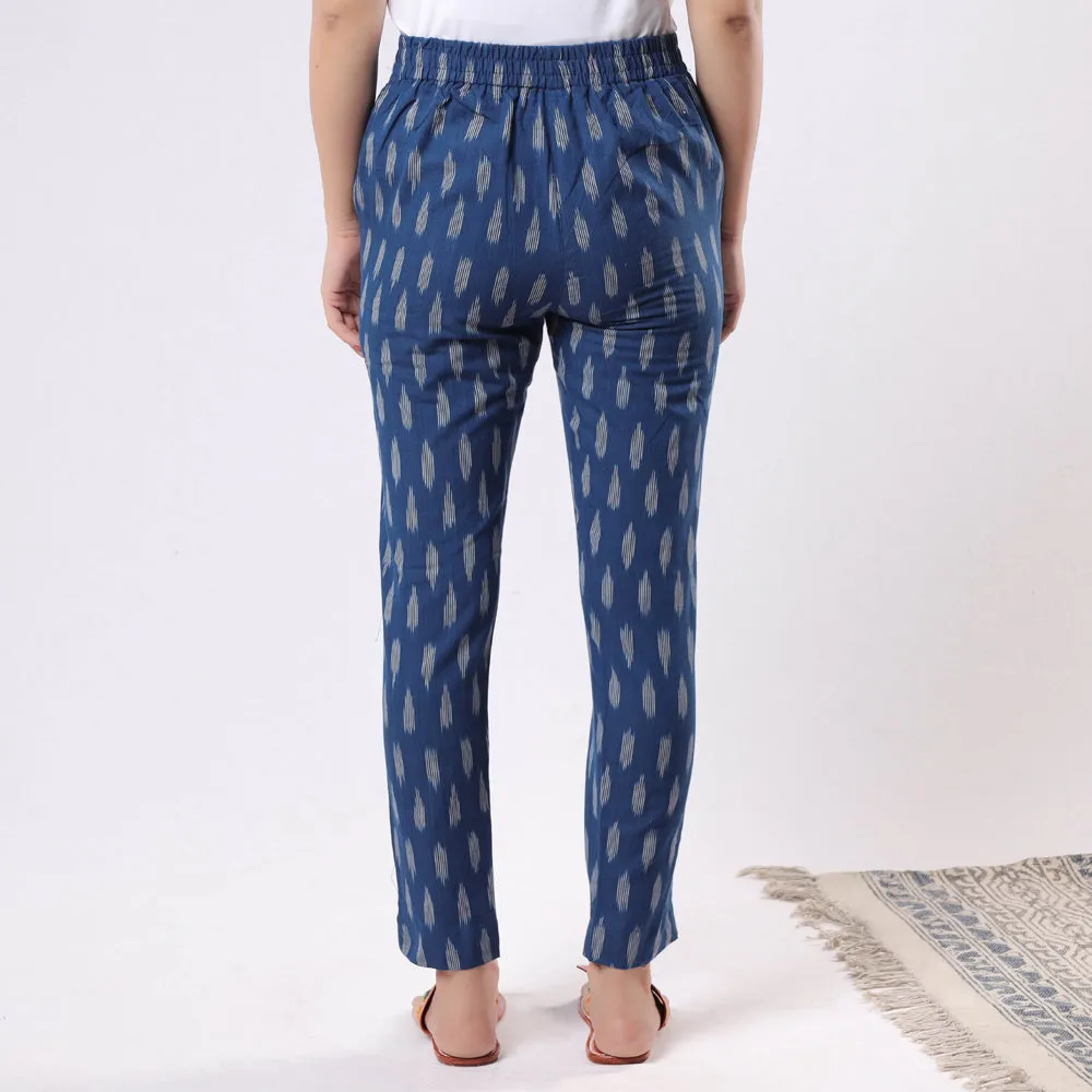 Blue - iTokri Casuals - Pochampally Ikat Cotton Tapered Casual Pant for Women