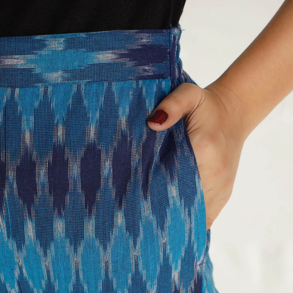 Blue - Pochampally Ikat Cotton Tapered Casual Pant for Women