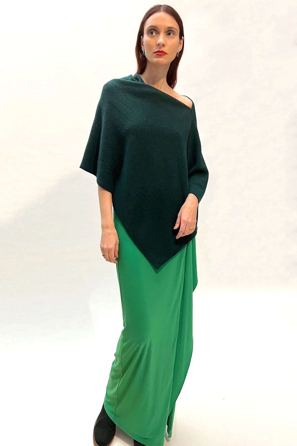 Bottle green cashmere poncho Multiway