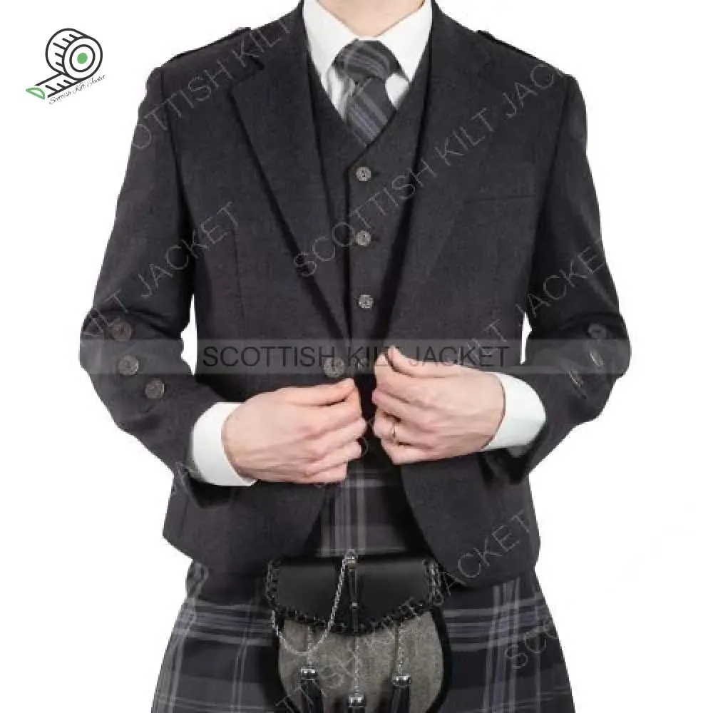 Braemar Charcoal Tweed Kilt Jacket & 5 buttons Vest