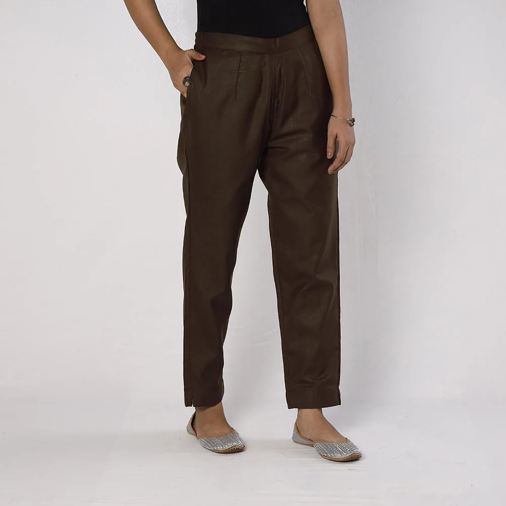 Brown Flex Cotton Tapered Casual Pant for Women