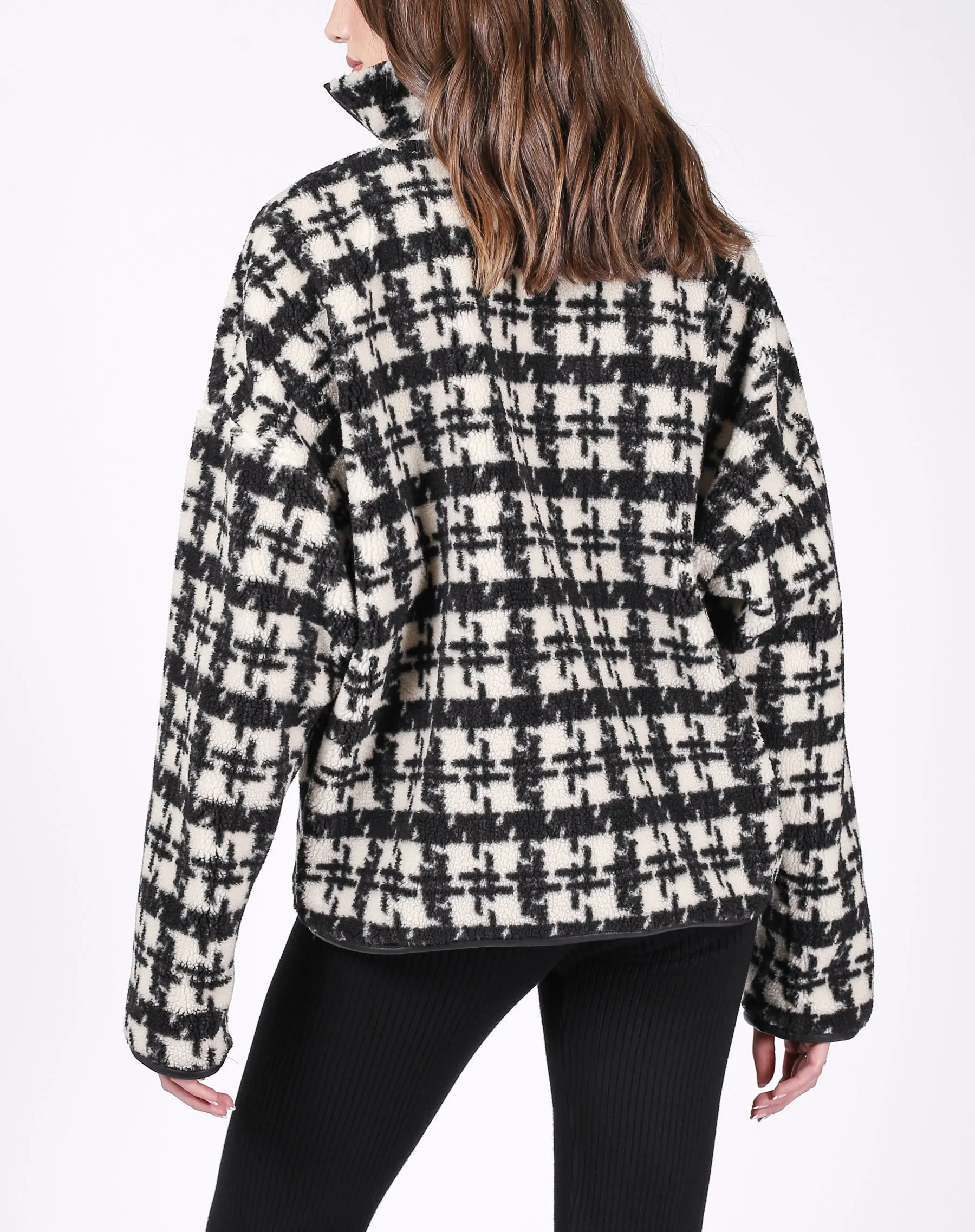 Brunette The Label The Houndstooth Sherpa Half-Zip Jacket| Houndstooth