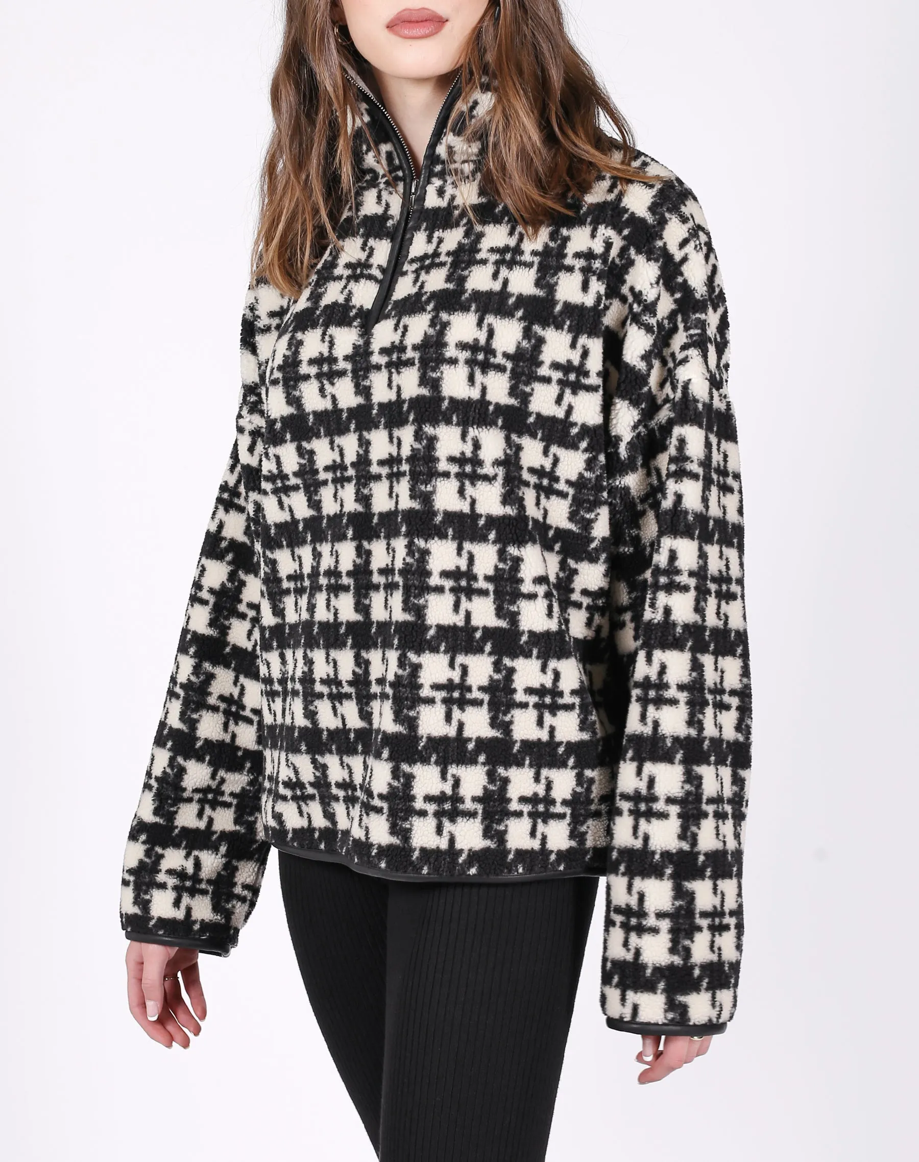 Brunette The Label The Houndstooth Sherpa Half-Zip Jacket| Houndstooth