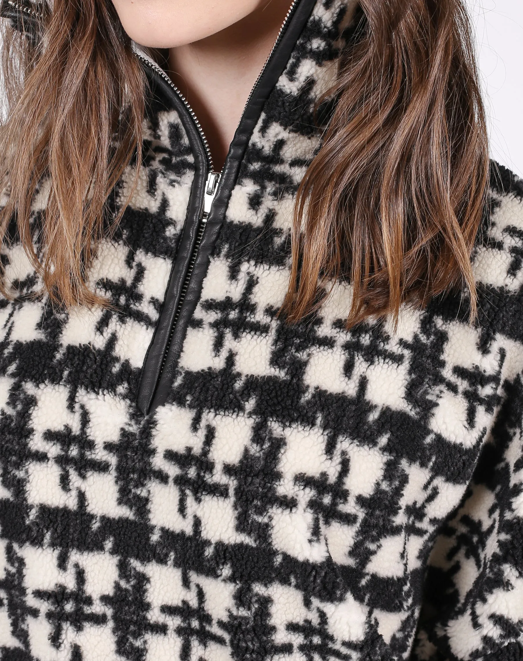 Brunette The Label The Houndstooth Sherpa Half-Zip Jacket| Houndstooth