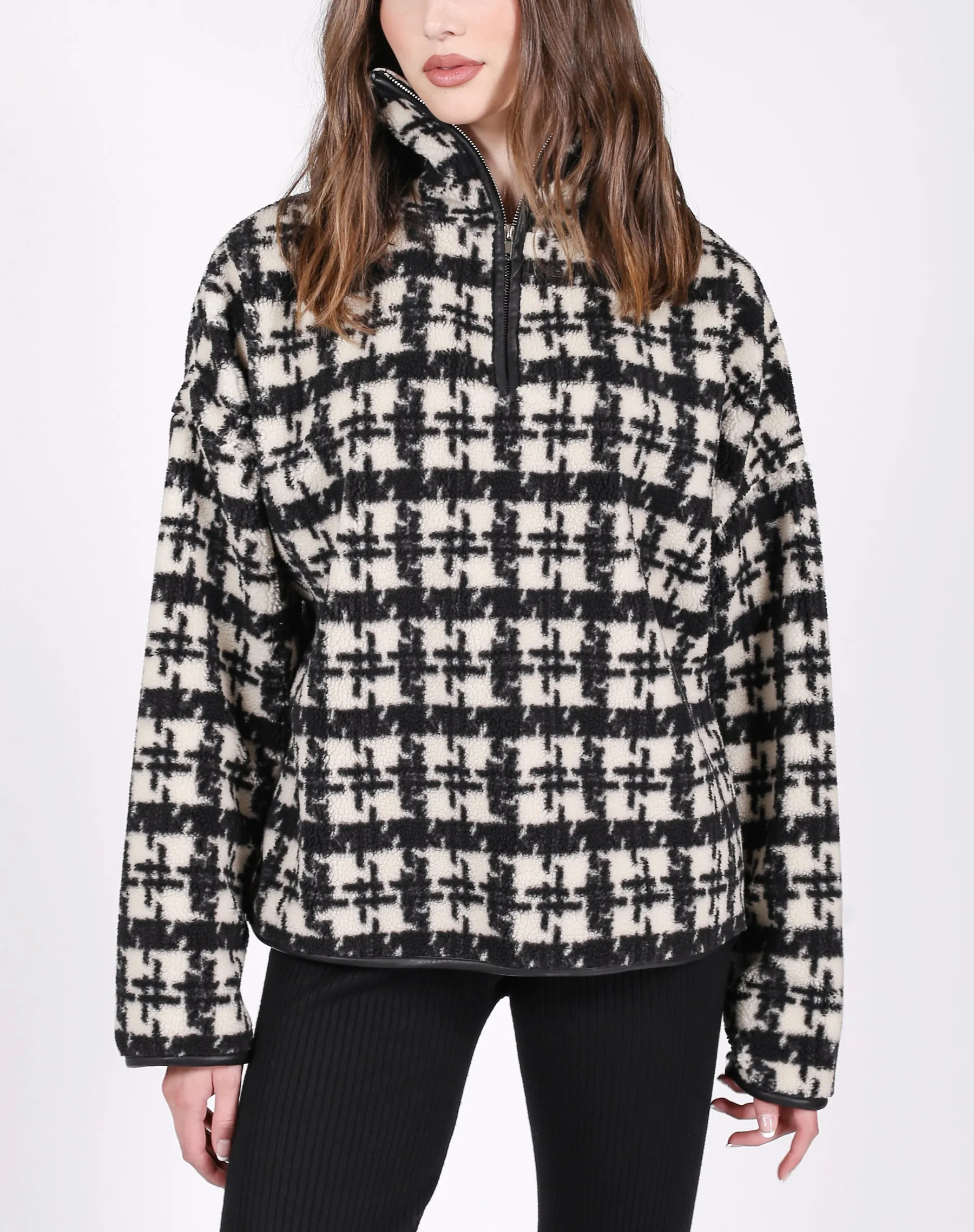 Brunette The Label The Houndstooth Sherpa Half-Zip Jacket| Houndstooth