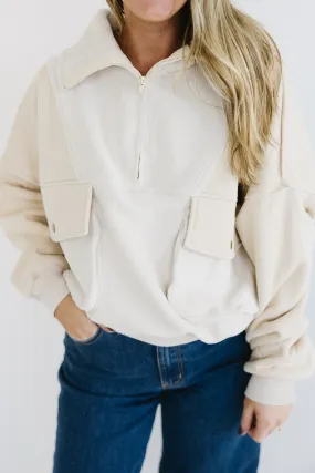 Brylane Quarter Zip Pullover - Cream