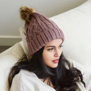 Cable Knit Pom Beanie Hat