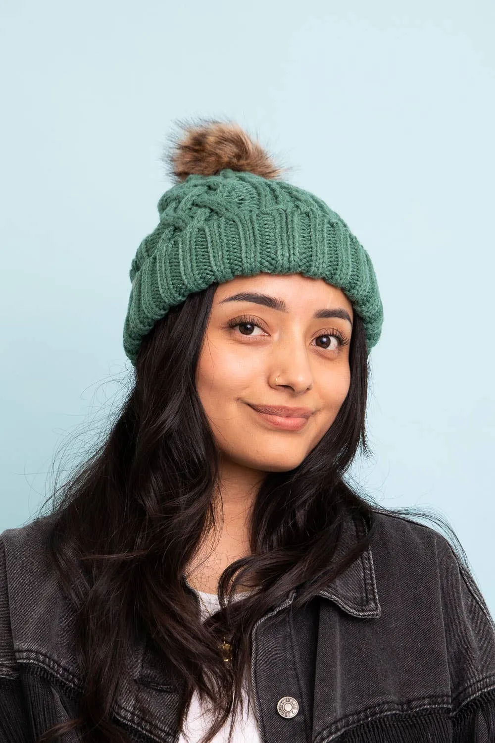 Cable Knit Pom Beanie Hat