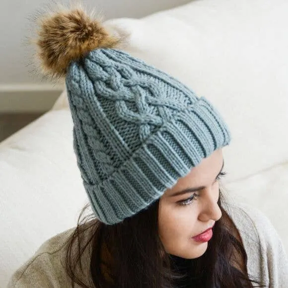 Cable Knit Pom Beanie Hat