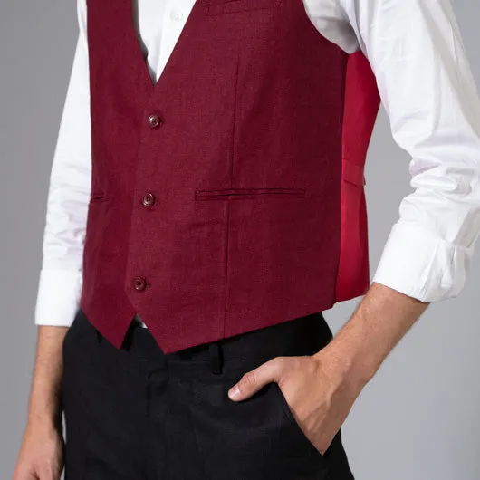 Canterbury Red Linen Waistcoat