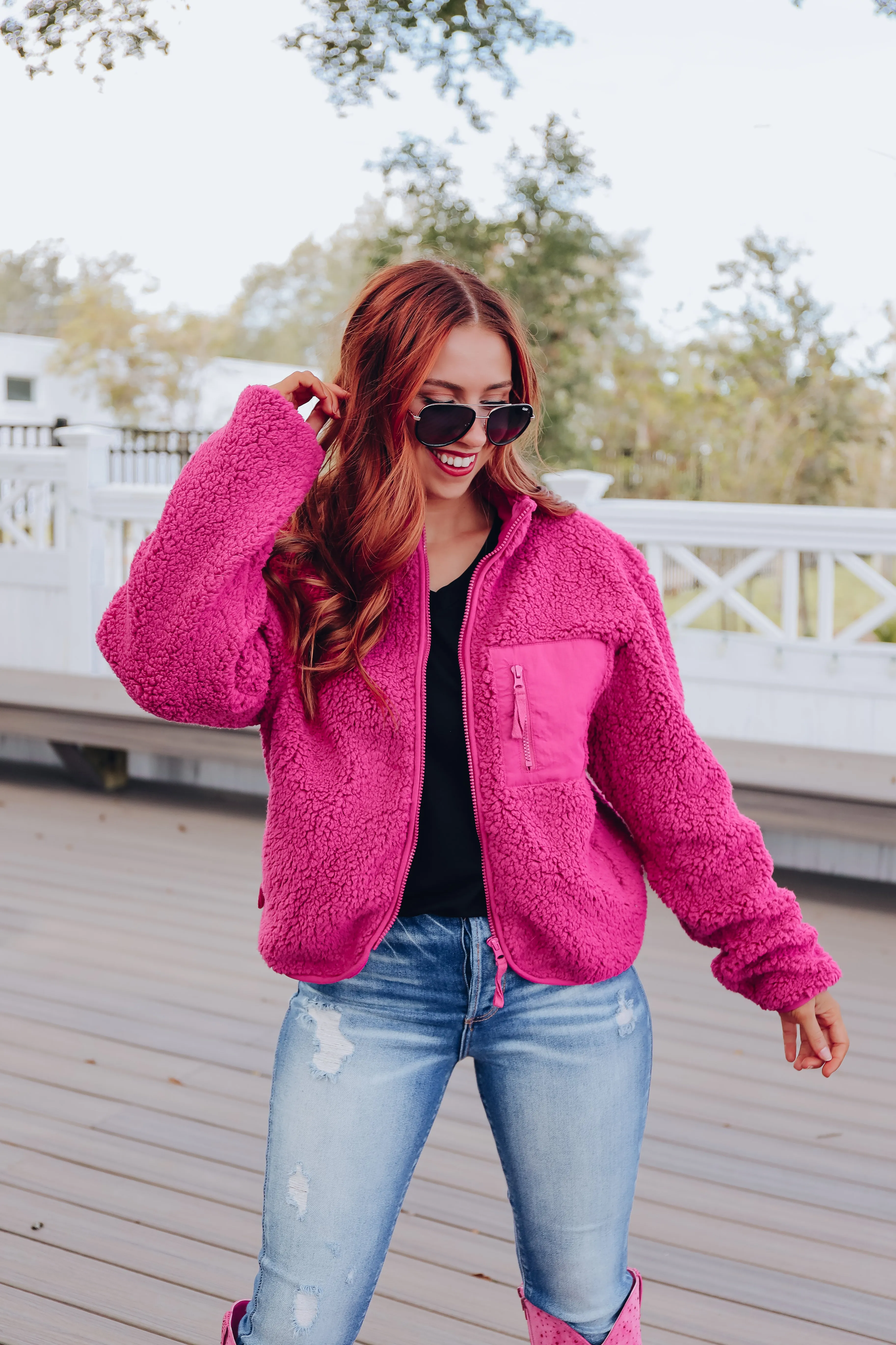 Carolina Cozy Sherpa Jacket - Berry