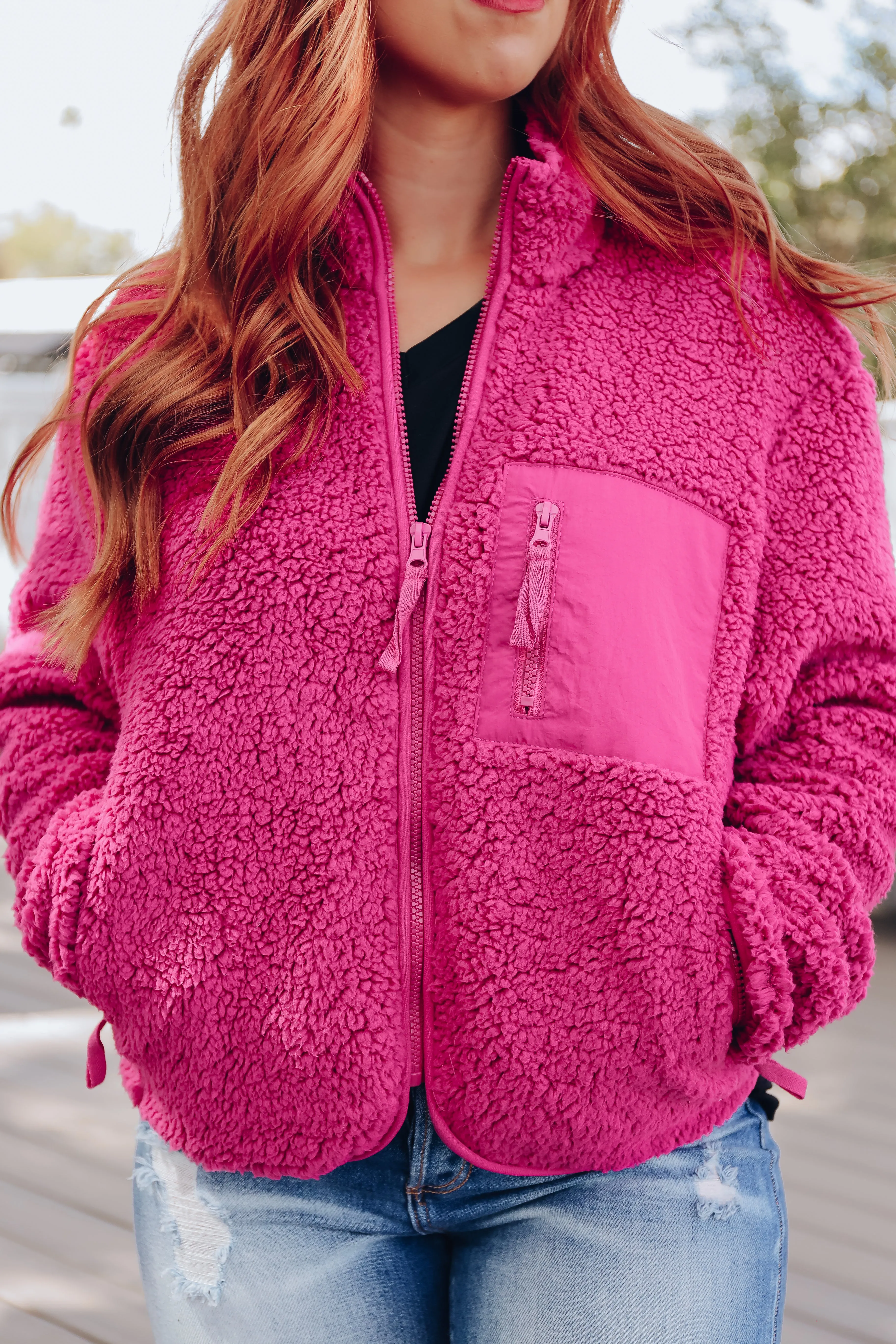 Carolina Cozy Sherpa Jacket - Berry