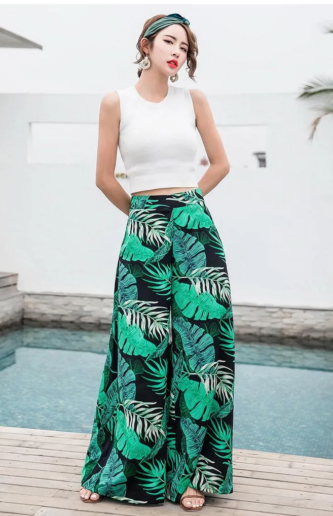 Casual Bohemian Beach High Waist Wide Leg Pants