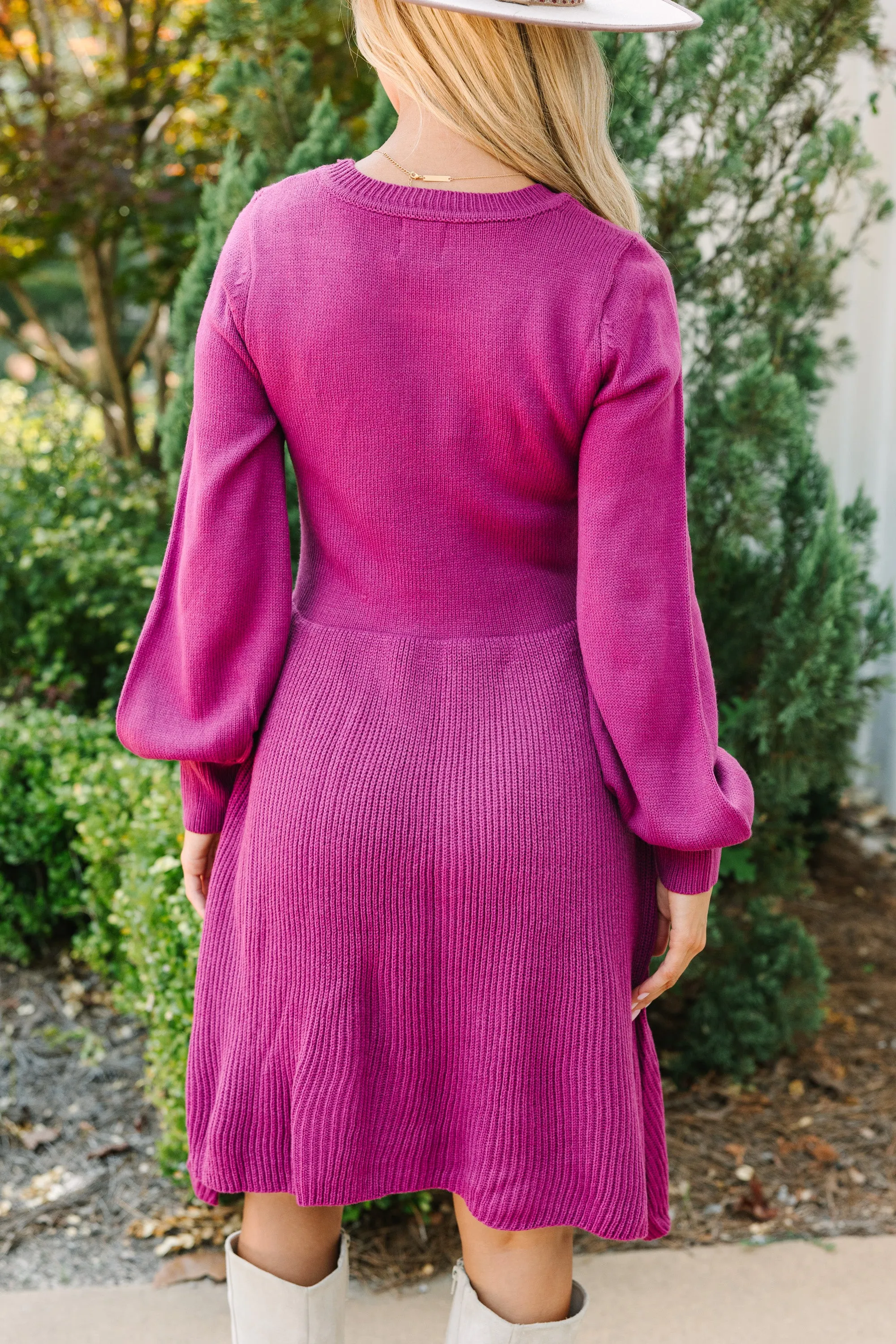 Catch Yourself Plum Purple Bubble Sleeve Sweater Dress