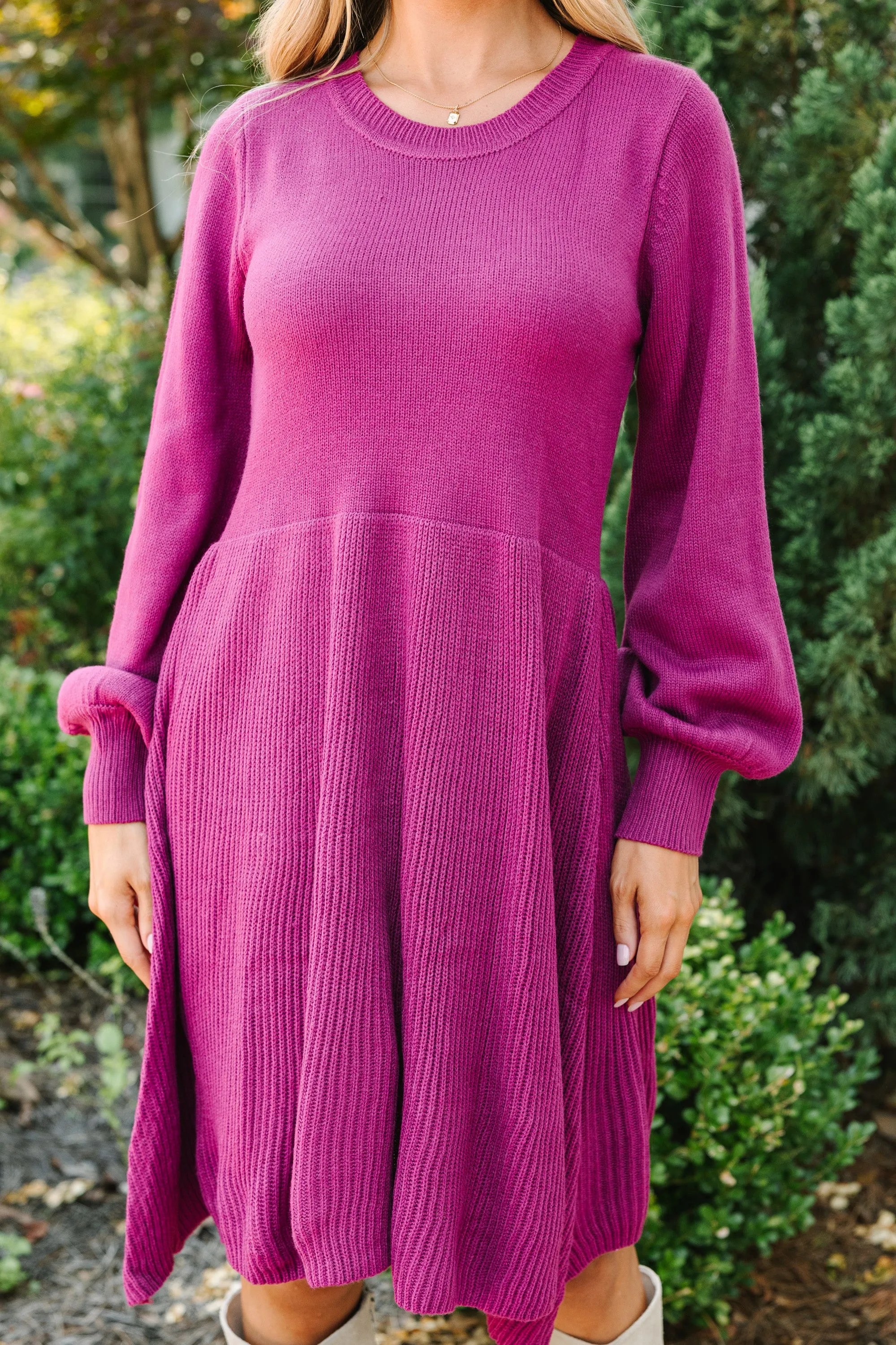 Catch Yourself Plum Purple Bubble Sleeve Sweater Dress