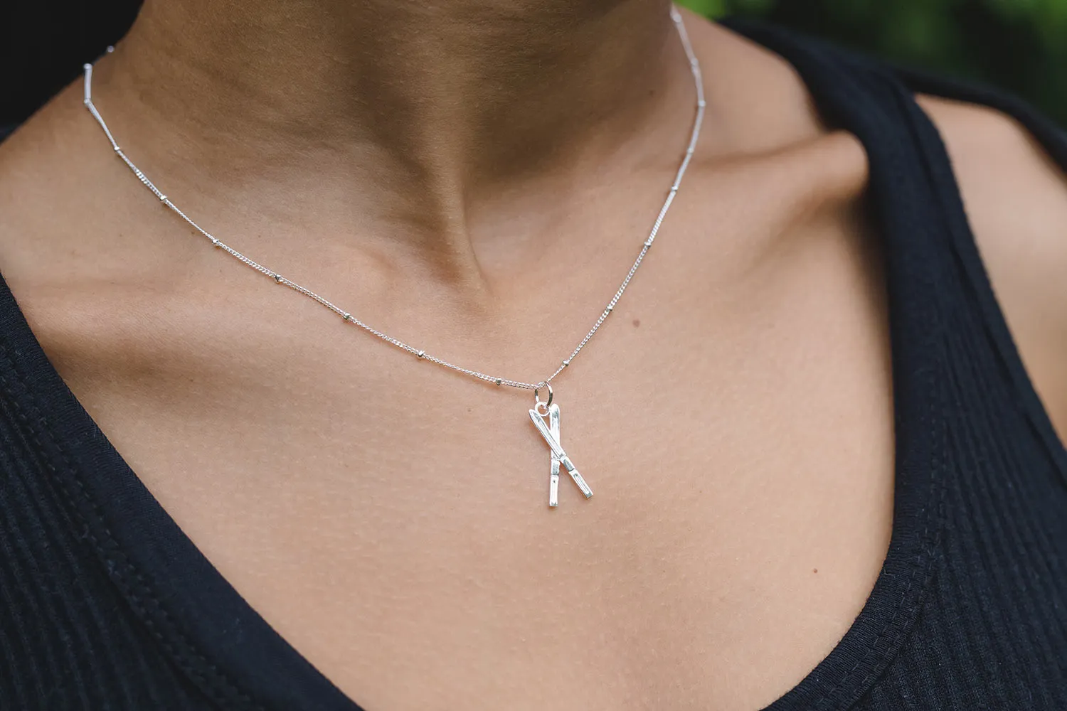 CC Sport Silver Ski Necklace and Earrings Gift Set