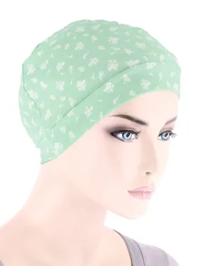 CE-CHEMOCAP-FLORALMINT#Chemo Cap Buttery Soft in Mint Petite Floral