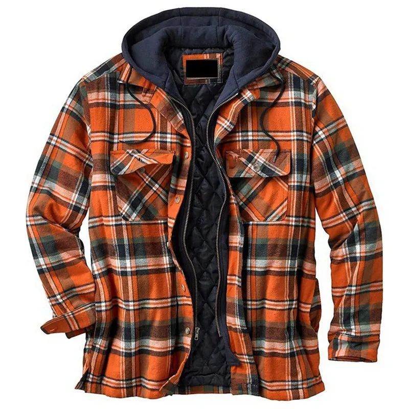 Checked Long Sleeve Hooded Jacket