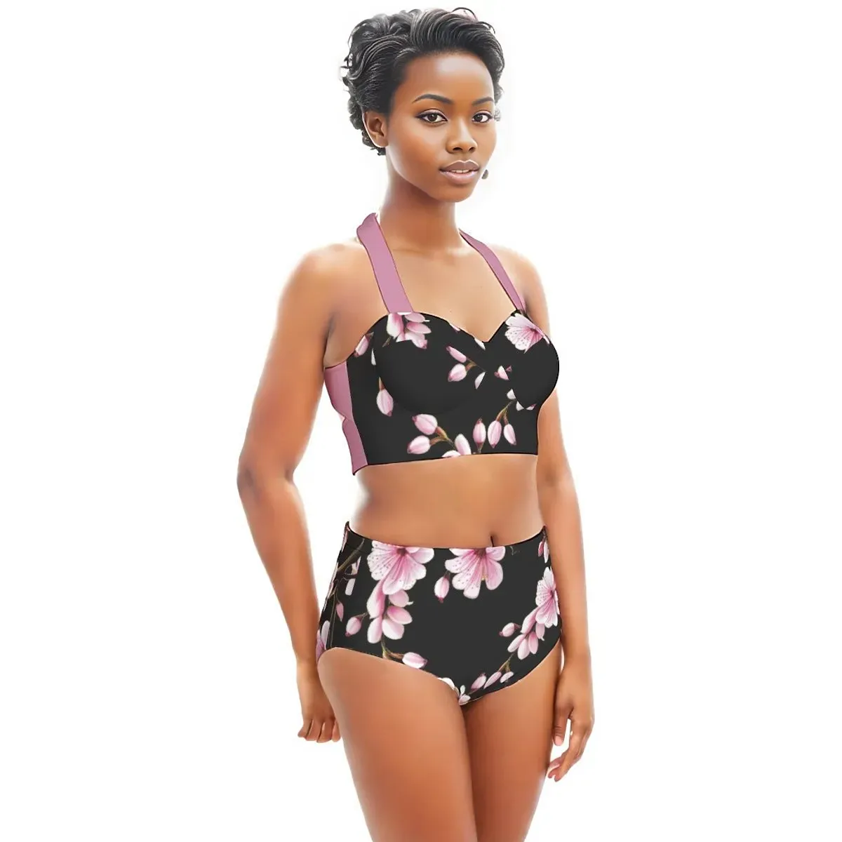 Cherry Blossom Halter Top Women's Bikini Swimsuit