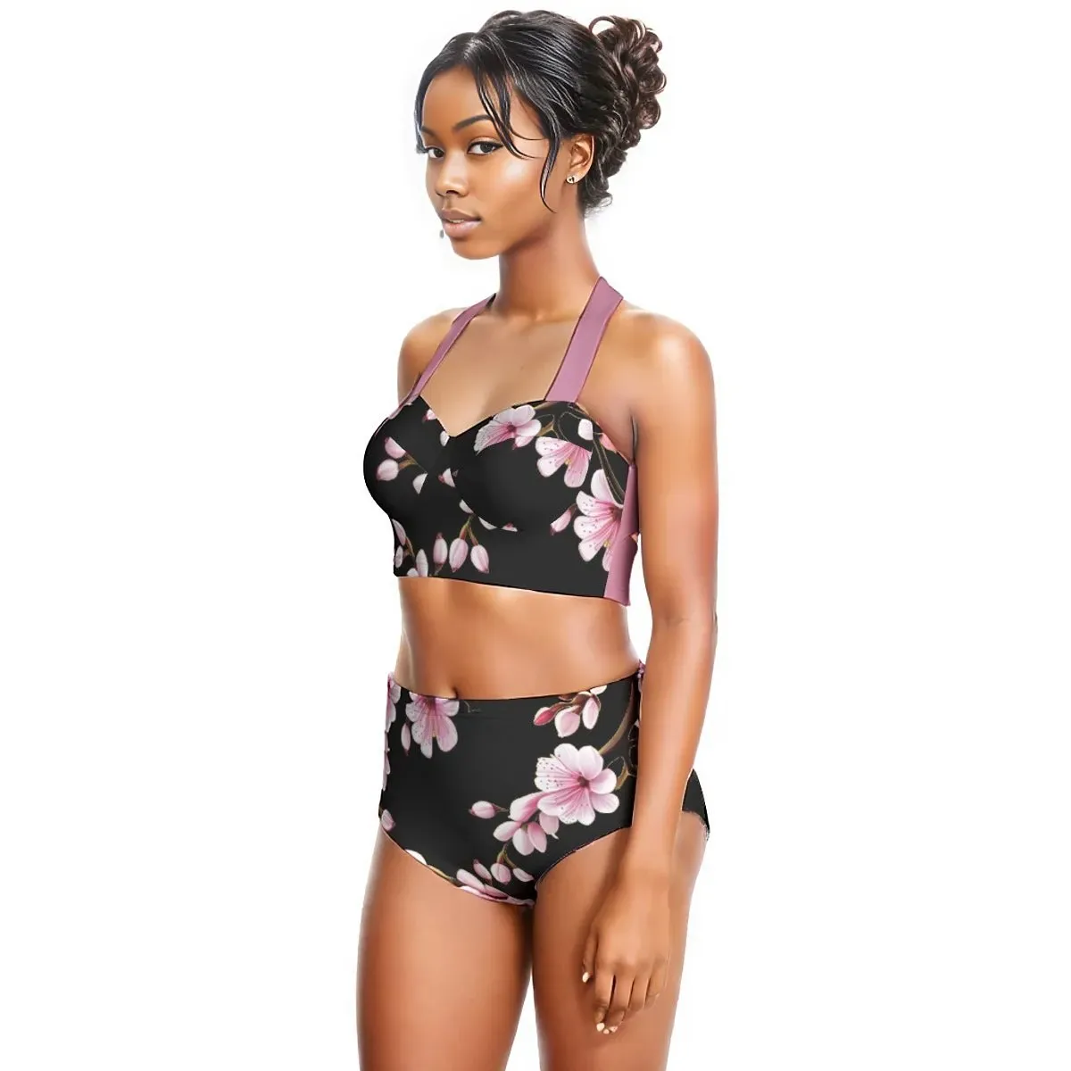 Cherry Blossom Halter Top Women's Bikini Swimsuit