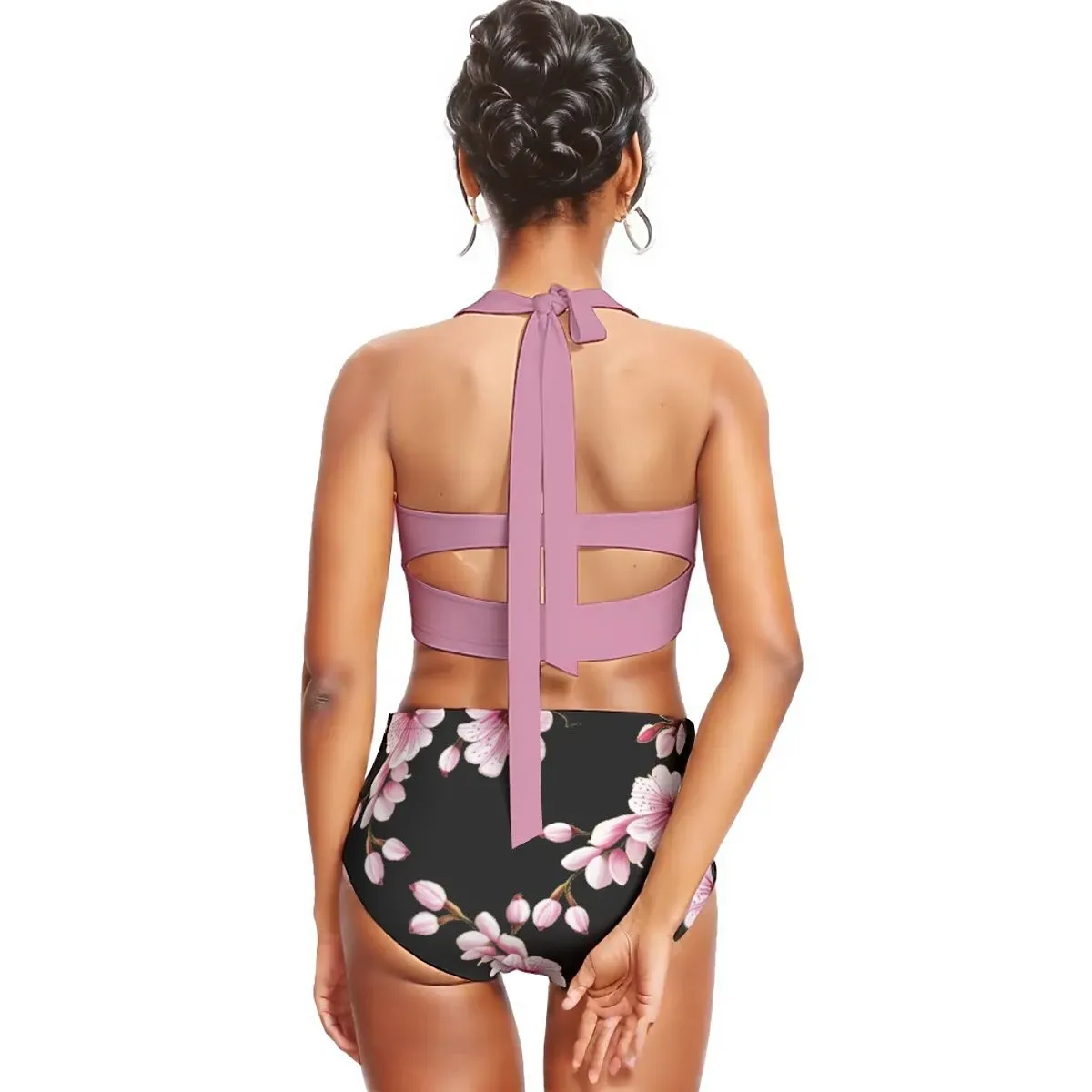 Cherry Blossom Halter Top Women's Bikini Swimsuit