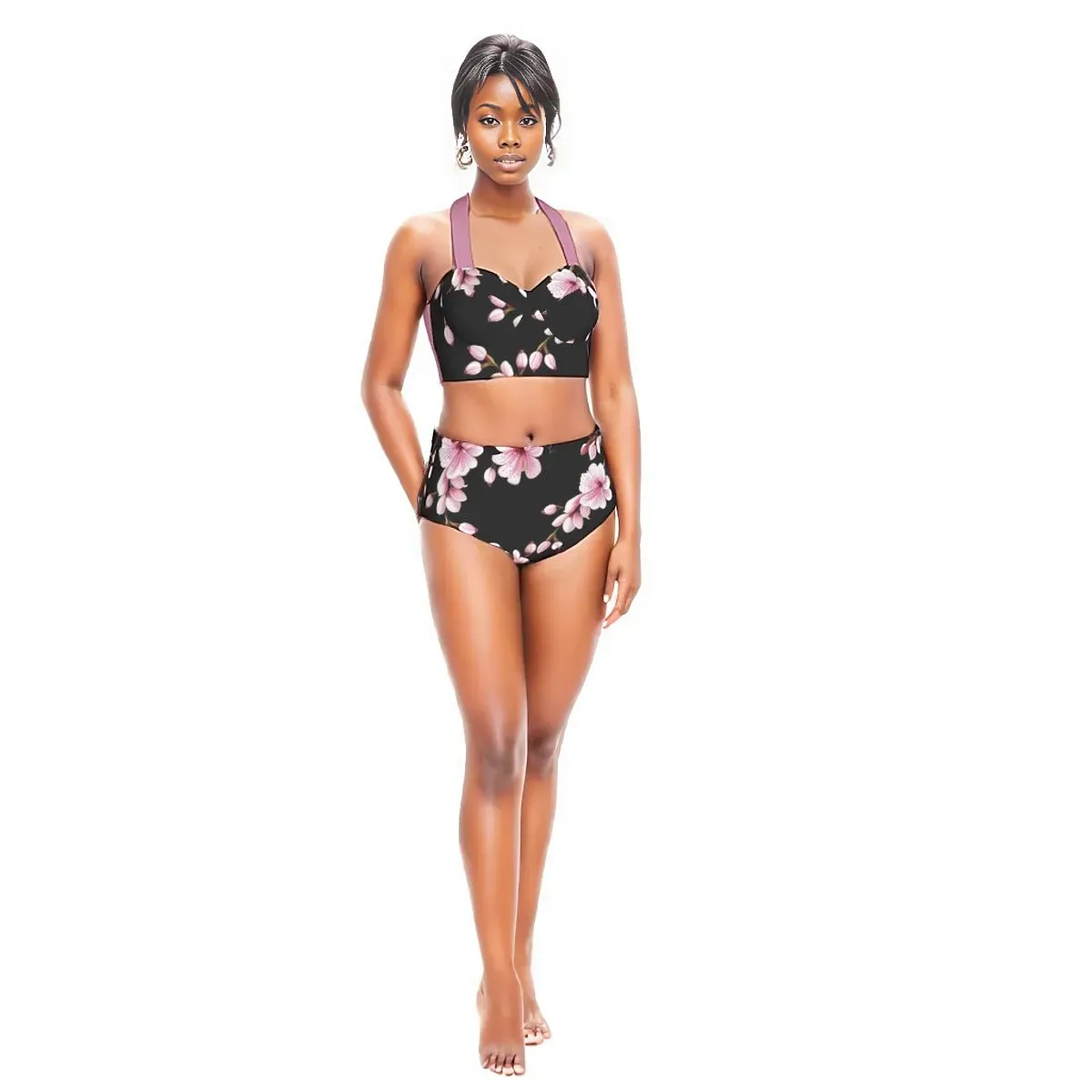 Cherry Blossom Halter Top Women's Bikini Swimsuit