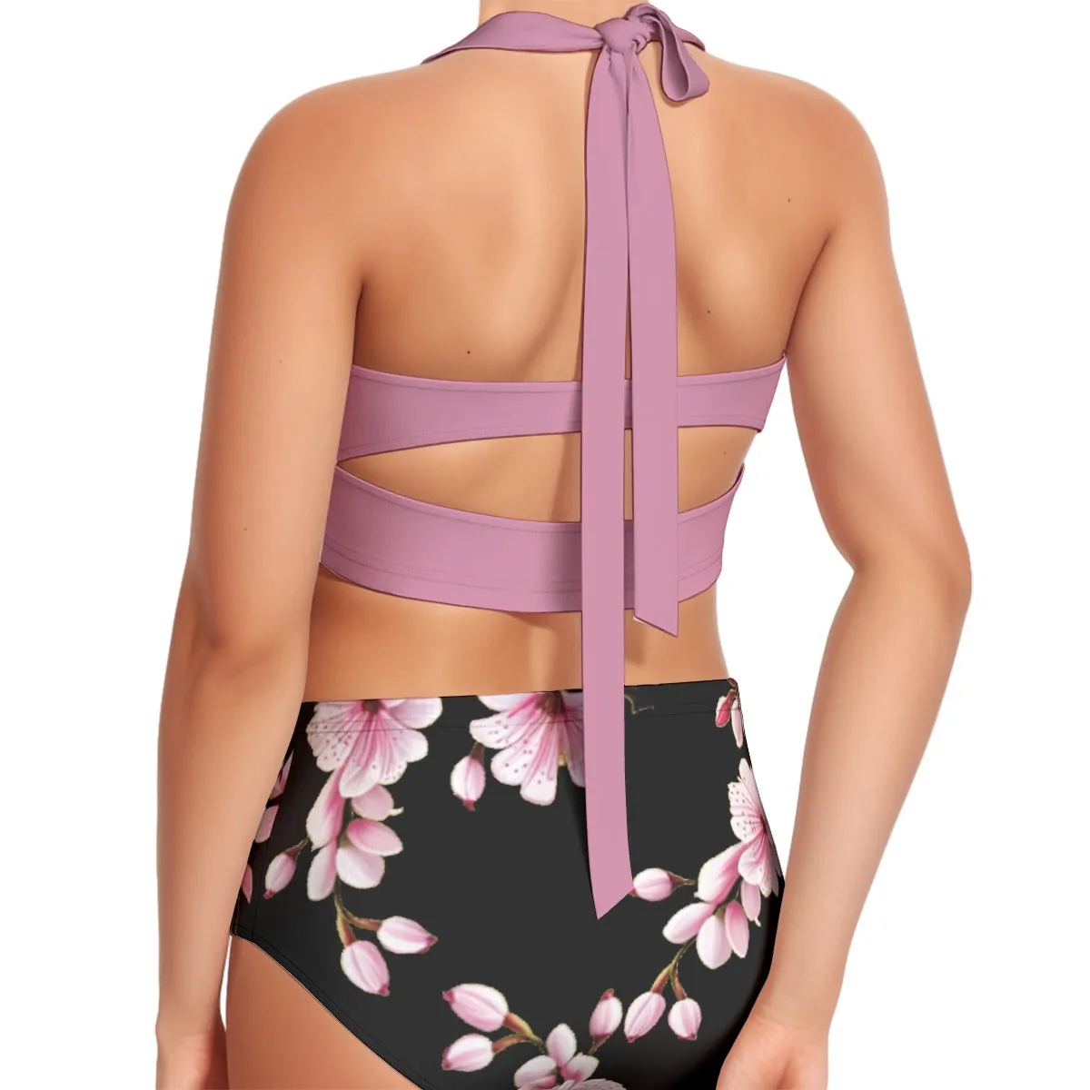 Cherry Blossom Halter Top Women's Bikini Swimsuit