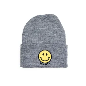 Child Beanie - BE HAPPY - Gray w/ Yellow Smiley