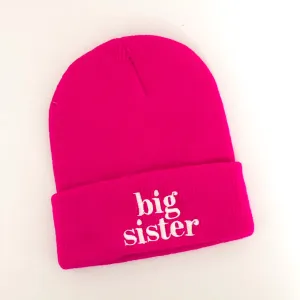 Child Beanie - Big Sister - Hot Pink w/ White