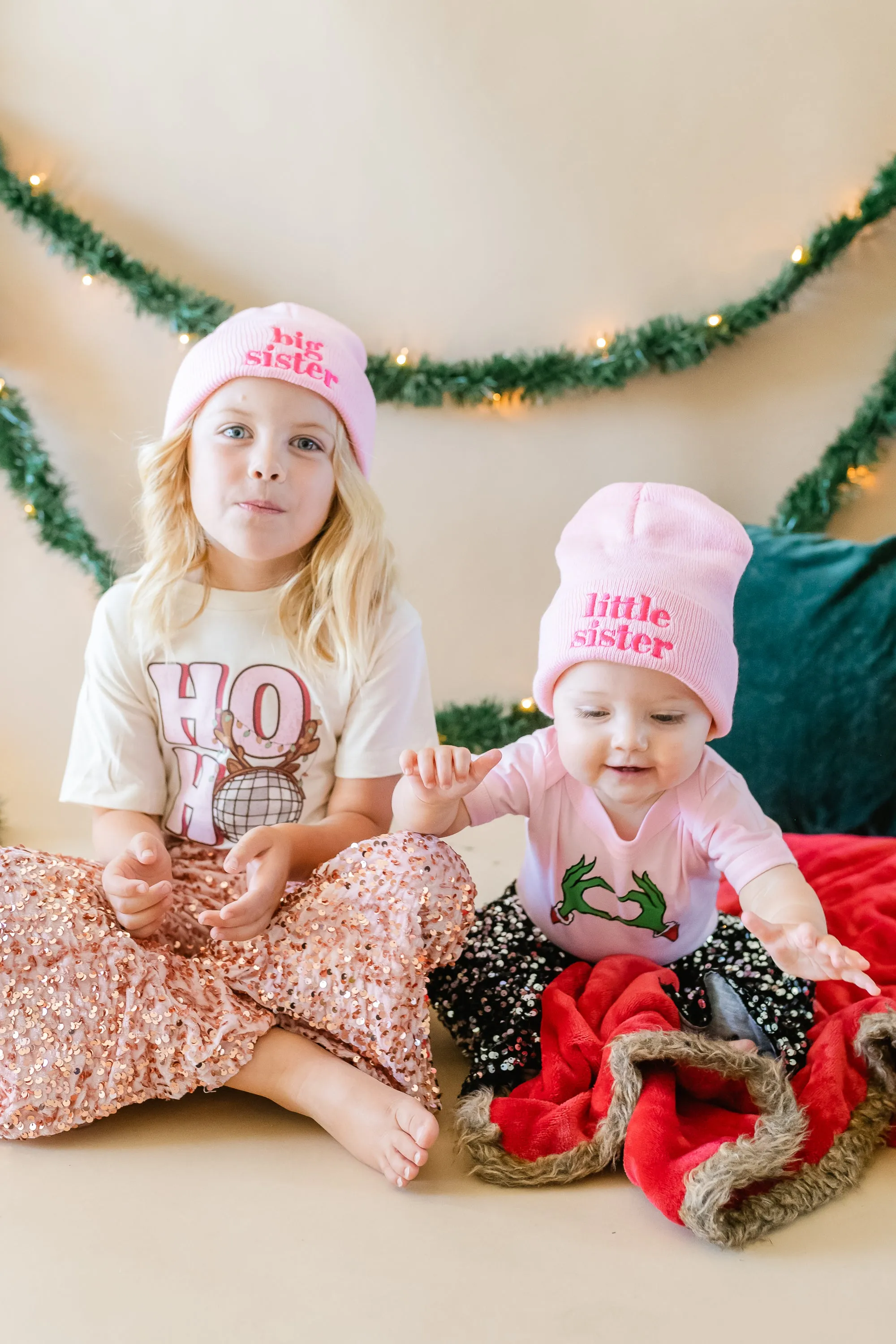 Child Beanie - Big Sister - Light Pink w/ Hot Pink