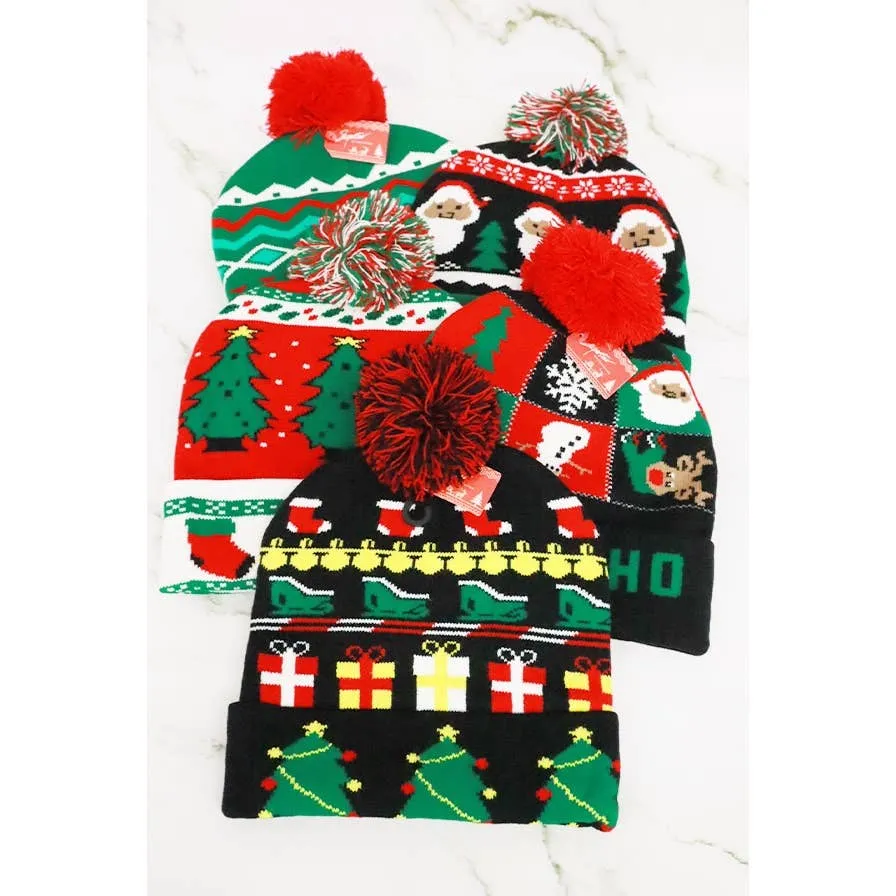 Christmas Theme Pom Pom Beanie