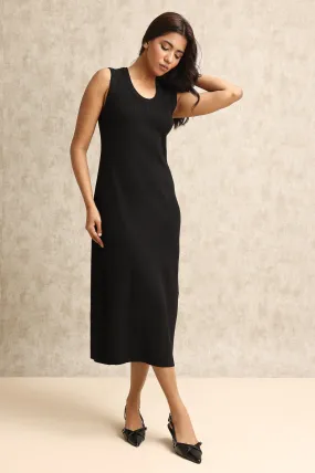 CLASSIC RIBBED SLEEVELESS DRESS-BLACK