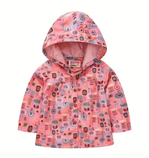 Coral Floral Hooded Windbreaker Button-up Coat #1000234