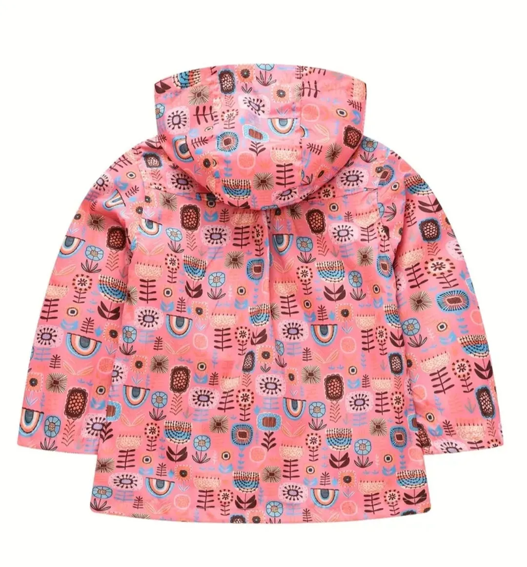 Coral Floral Hooded Windbreaker Button-up Coat #1000234