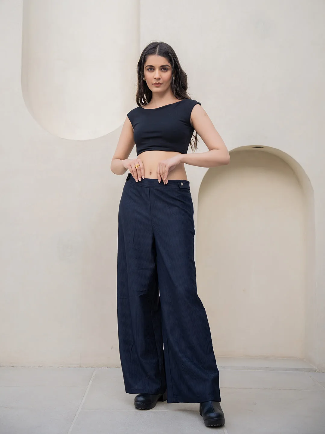 Corduroy Black High Waist Pants