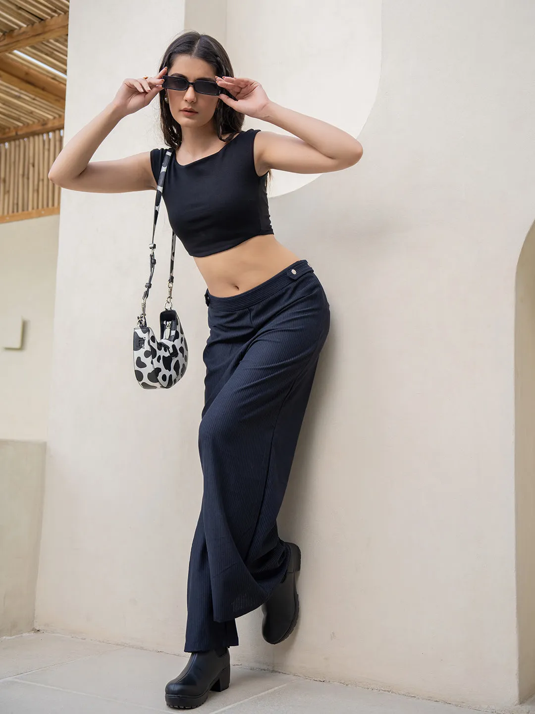 Corduroy Black High Waist Pants