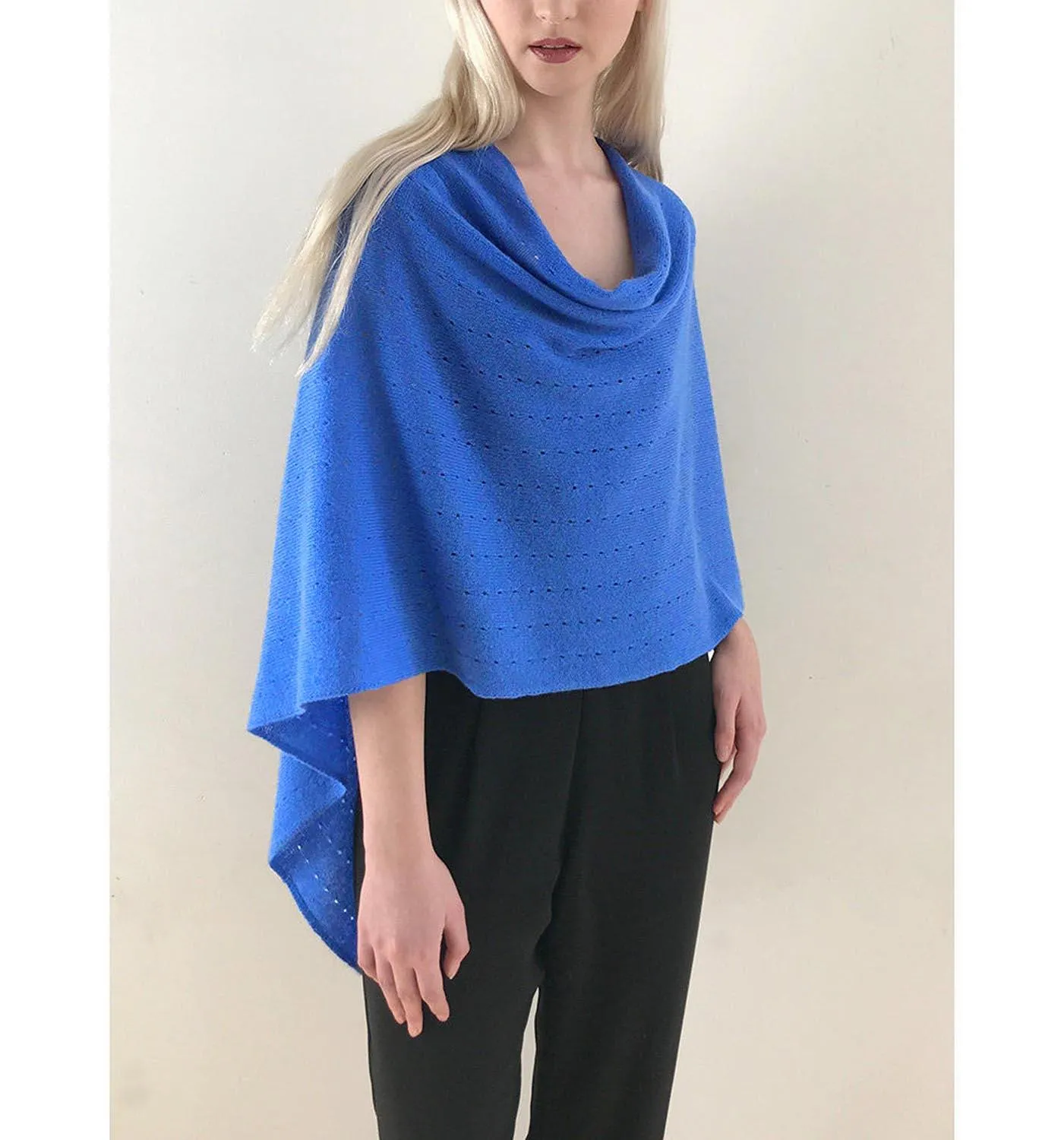 Cornflower blue cashmere poncho Multiway