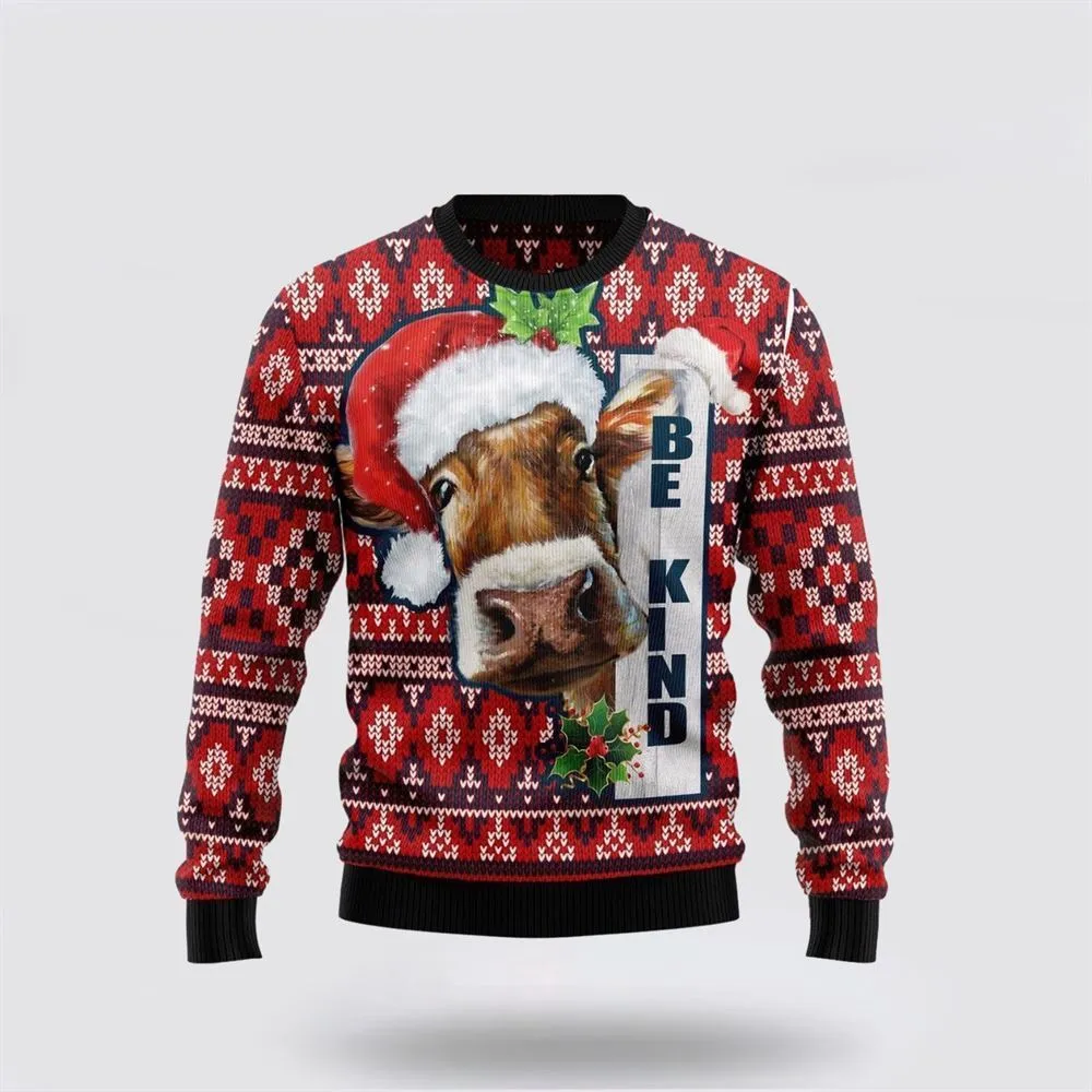 Cow Be Kind Funny Ugly Christmas Sweater, Farm Sweater, Christmas Gift, Best Winter Outfit Christmas