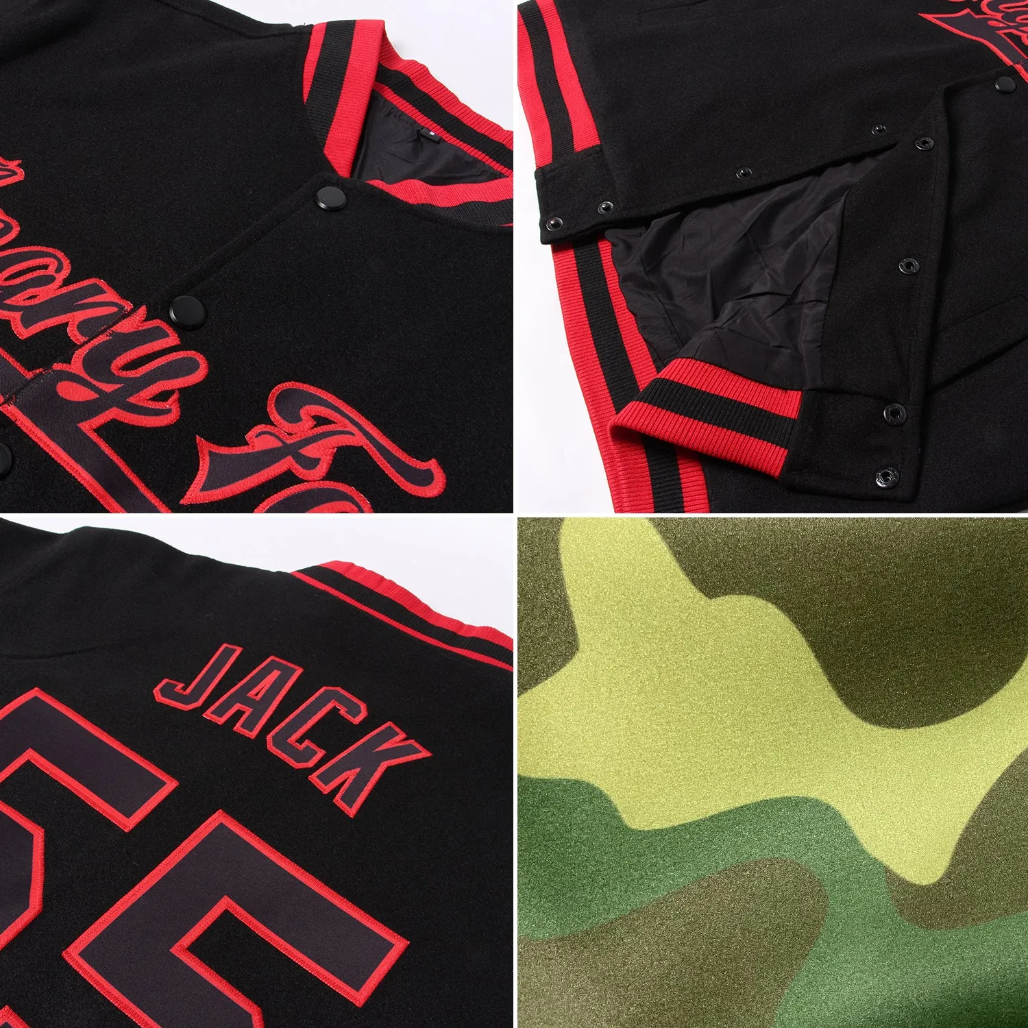 Custom Camo Neon Green-White Bomber Full-Snap Varsity Letterman Salute To Service Jacket