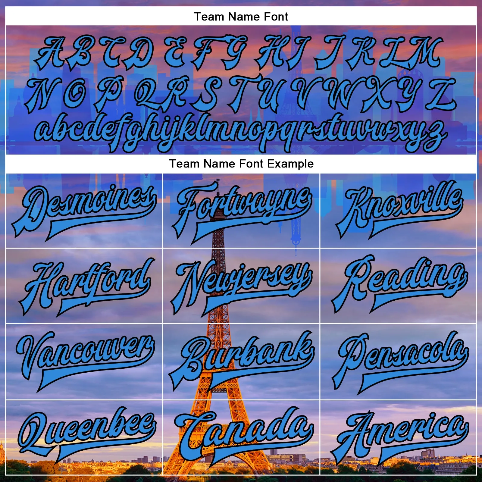 Custom Powder Blue Black-Orange Eiffel Tower Paris France City Edition 3D Bomber Full-Snap Varsity Letterman Jacket