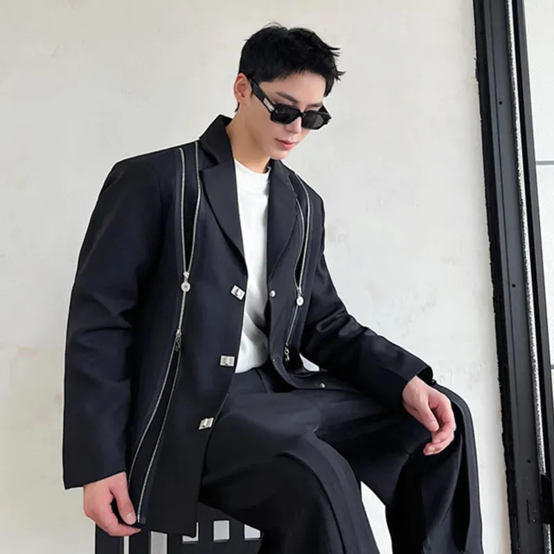 Dark Style Luxury Men Blazers Trendy Double Zipper Decoration Suit Jacket New Stylish Menwear Casual Clothing 9C1676