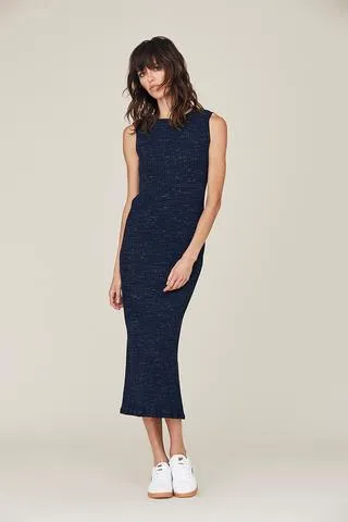 David Lerner - Zoe Scoop Back Muscle Midi Dress Shown in Black, Comes In Light Heather Gray