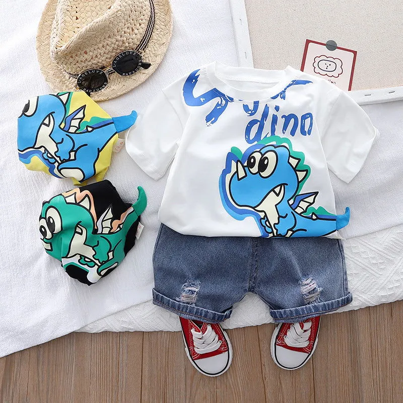 Dinosaur Graphics Cotton T-shirts Shirt & Denim Shorts