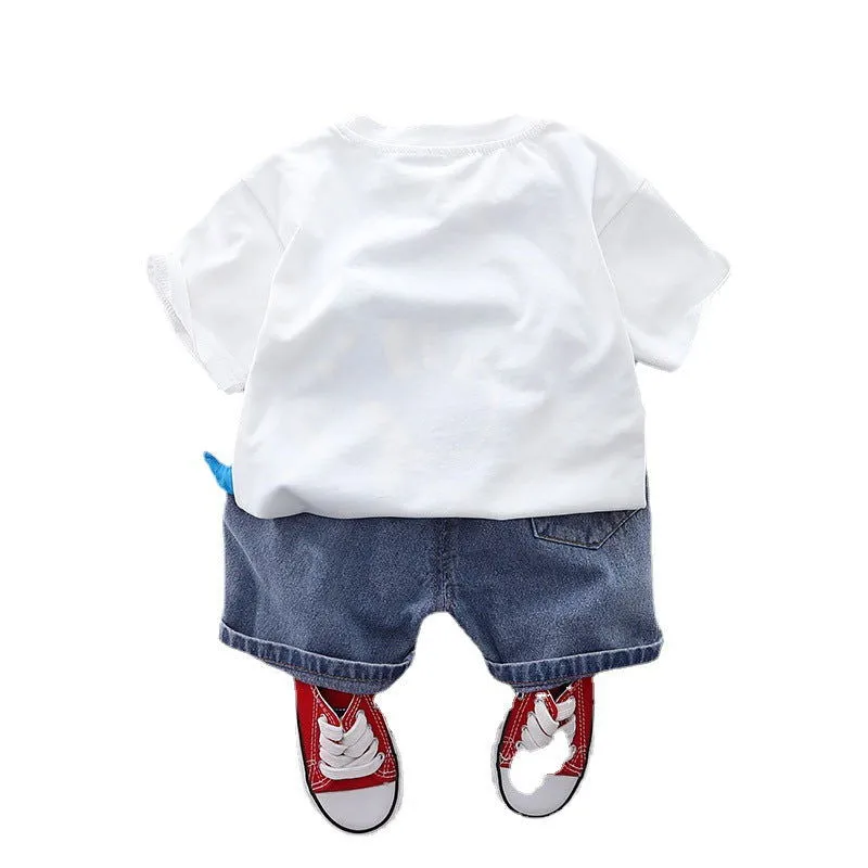 Dinosaur Graphics Cotton T-shirts Shirt & Denim Shorts