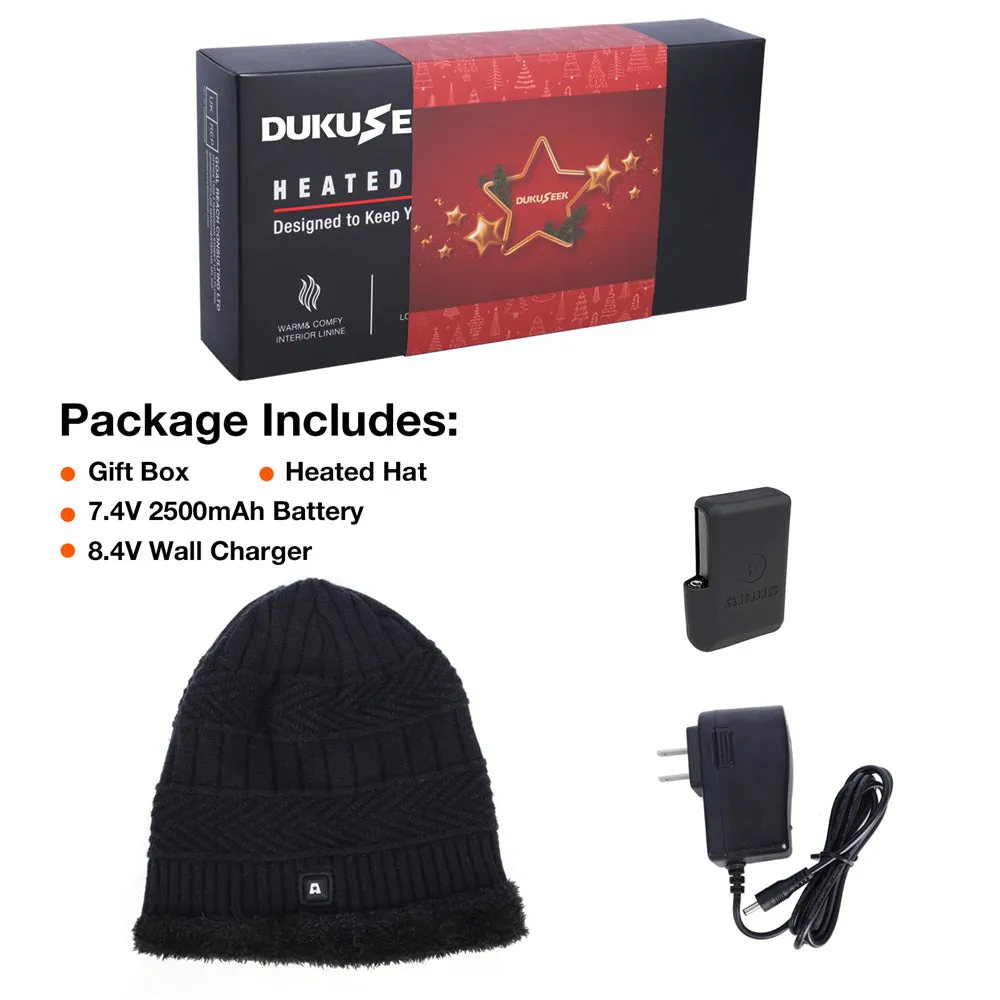 DUKUSEEK Heated Hat 7.4V Electric Winter Heated Beanie for Men Women