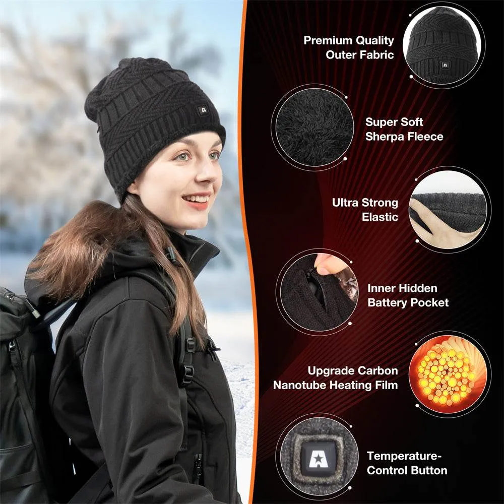 DUKUSEEK Heated Hat 7.4V Electric Winter Heated Beanie for Men Women