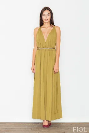 Elegant Golden Knit Maxi Dress with Stunning Back Detail